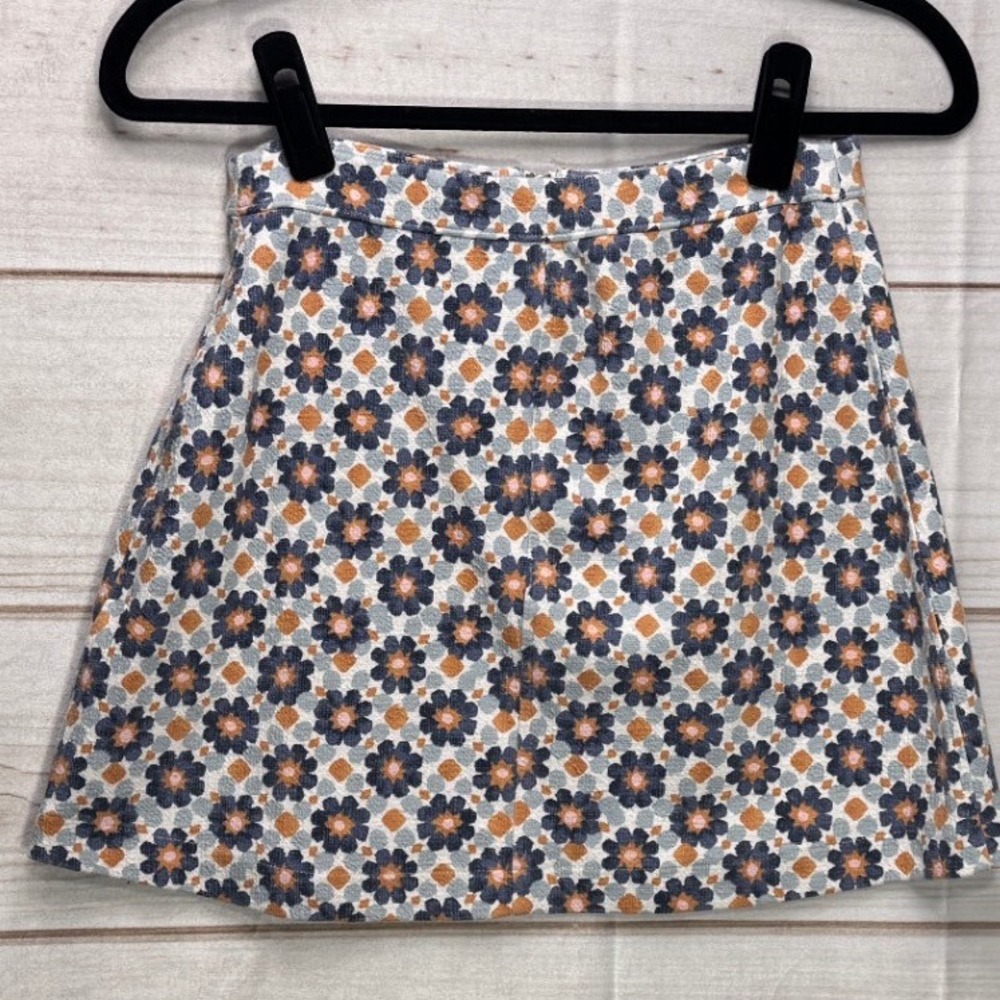 Abercrombie & Fitch Floral Mini Skirt Blue Orange Daisy Waffle Knit Small